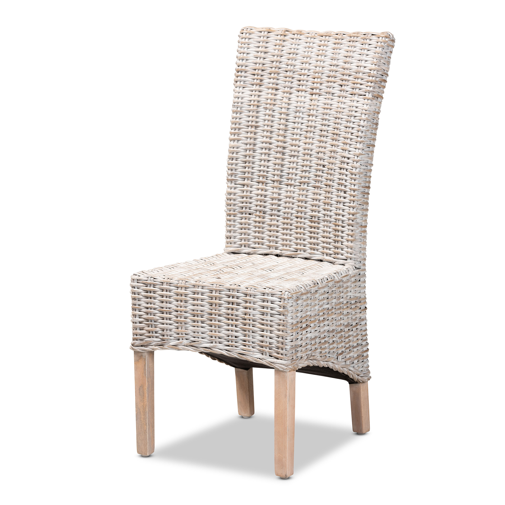Baxton Studio Trianna Rustic Transitional Whitewashed Rattan and Natural Brown Finished Wood Dining Chair